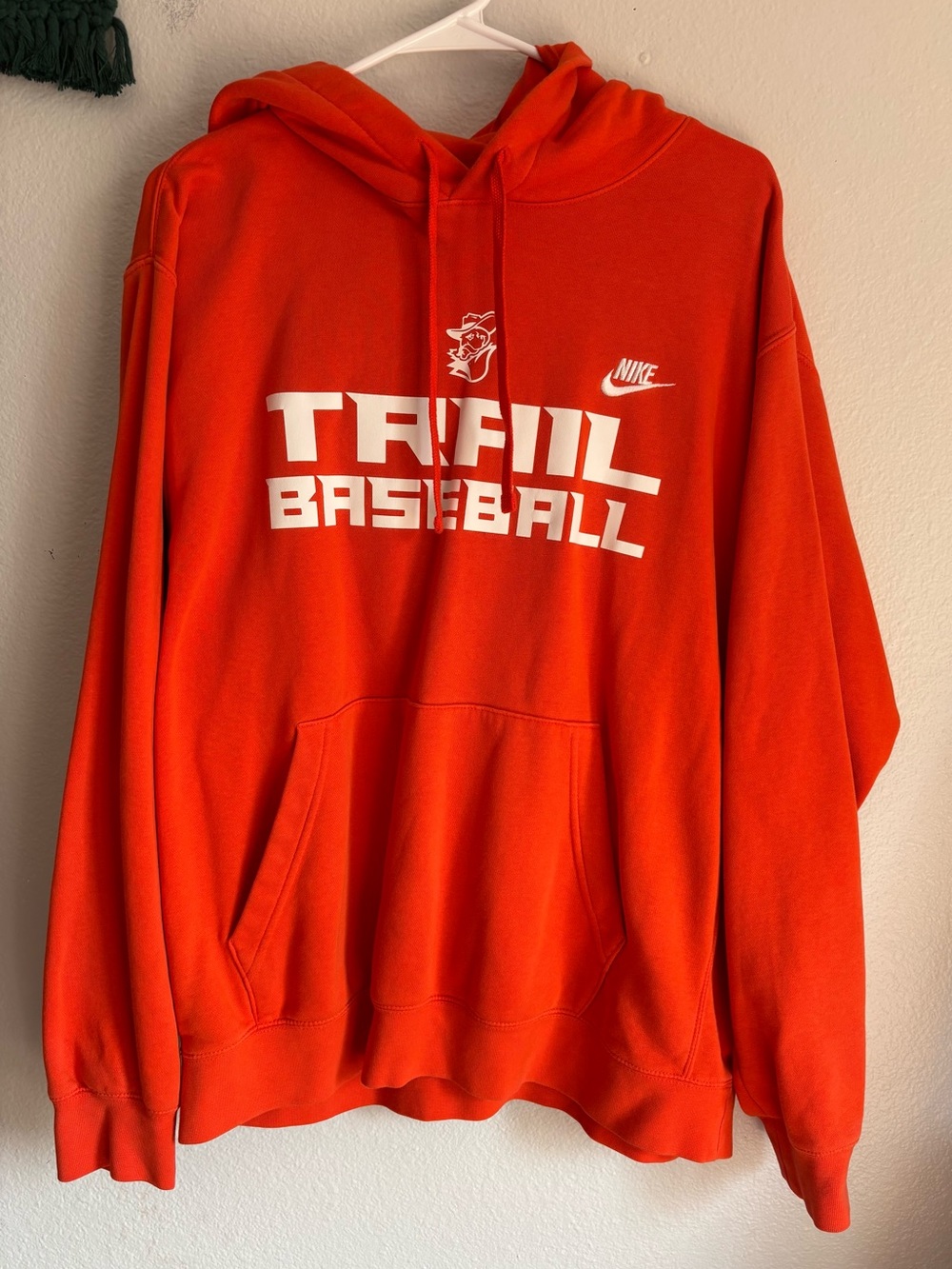 Nike men’s sz XL Orange sweatshirt Hoodie fleece White Baseball Logo RN#56323